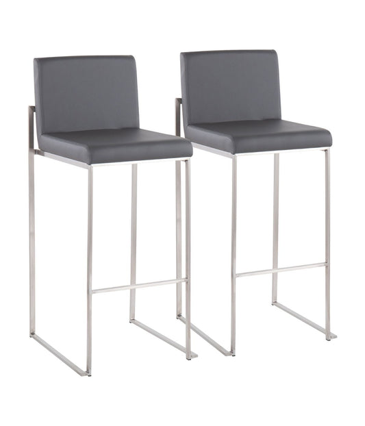 Fuji High Back Barstool - Set of 2 Silver & Grey