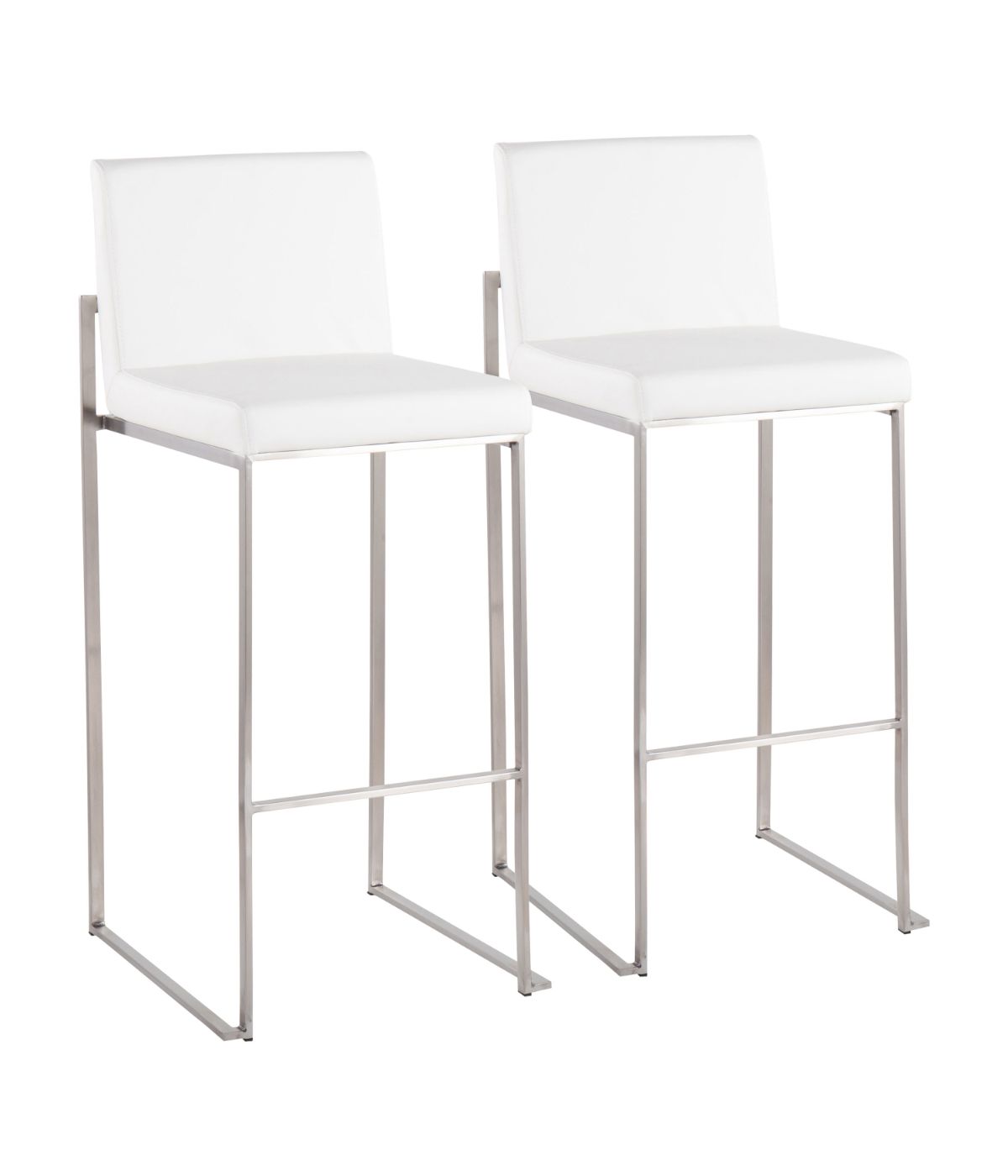  LumiSource Fuji High Back Barstool - Set of 2 Silver & White - Silver & White - Bonton