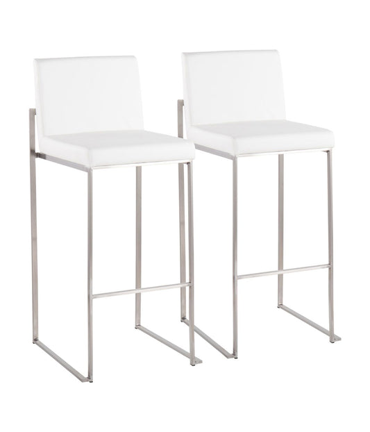 Fuji High Back Barstool - Set of 2 Silver & White