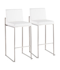 Fuji High Back Barstool - Set of 2 Silver & White