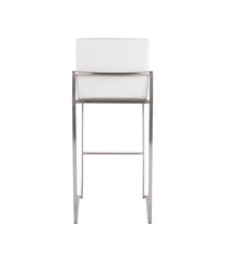 Fuji High Back Barstool - Set of 2 Silver & White