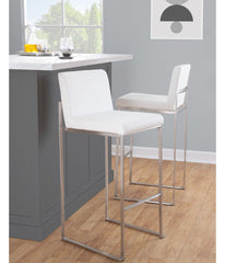 Fuji High Back Barstool - Set of 2 Silver & White