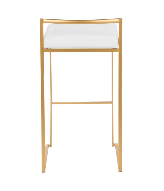 Fuji Stacker Gold Barstool Velvet - Set of 2 Gold & White