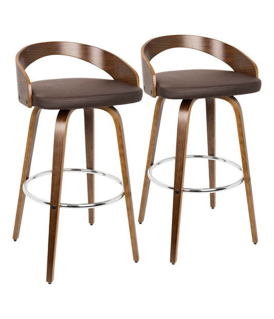 Grotto Barstool - Set of 2 Walnut, Brown & Chrome