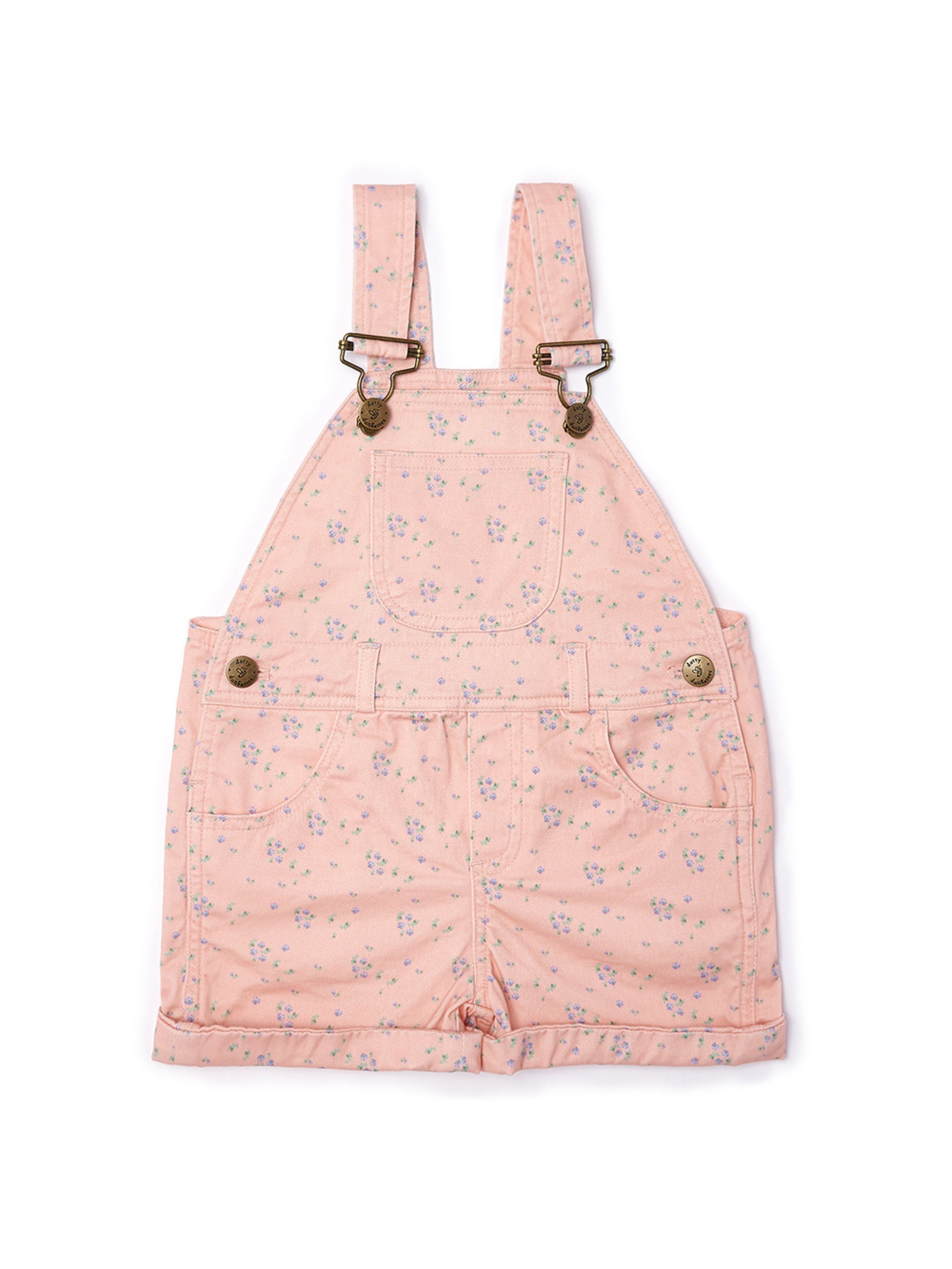  Dotty Dungarees Floral Summer Denim Overall Shorts - Cream - Bonton