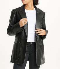 Notch Collar Oversized PU Blazer Black