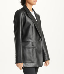 Notch Collar Oversized PU Blazer Black