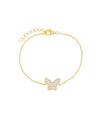 Pave X Baguette Butterfly Bracelet Gold