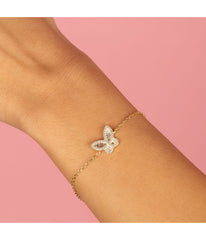 Pave X Baguette Butterfly Bracelet Gold