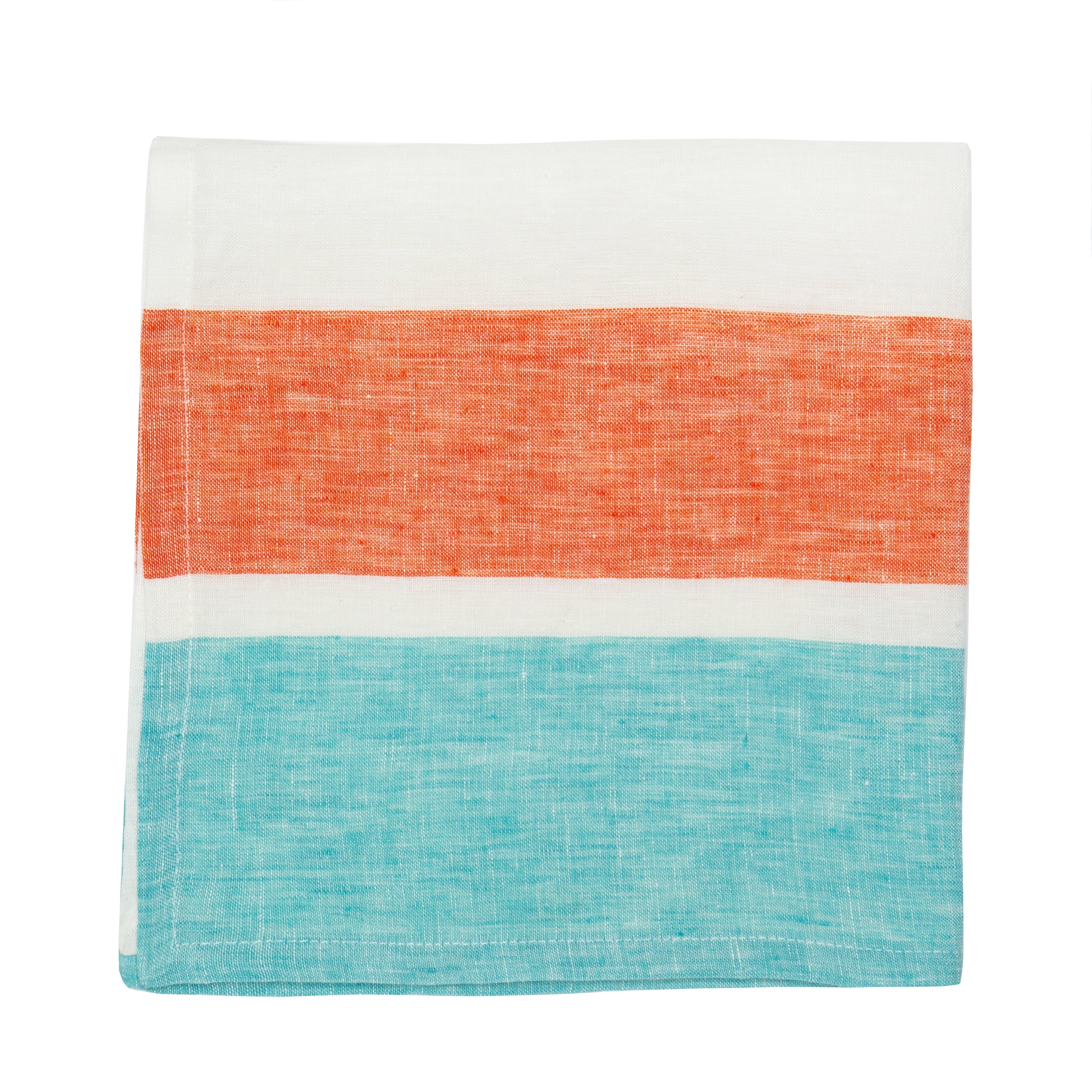  Couleur Nature St. Barts Bold Stripe Linen Turquoise/Orange Napkins Set of 4 - Turquoise/Orange - Bonton