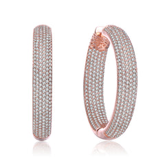 Clear Cubic Zirconia 10-Row French Pave Inside Out Large Tubular Hoop Earrings
