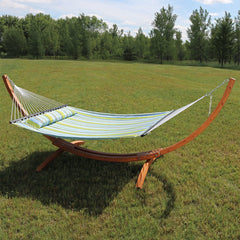 Quilted Double Fabric 2-Person Hammock with Curved Arc Wood Stand - 400 lb Weight Capacity/12' Stand