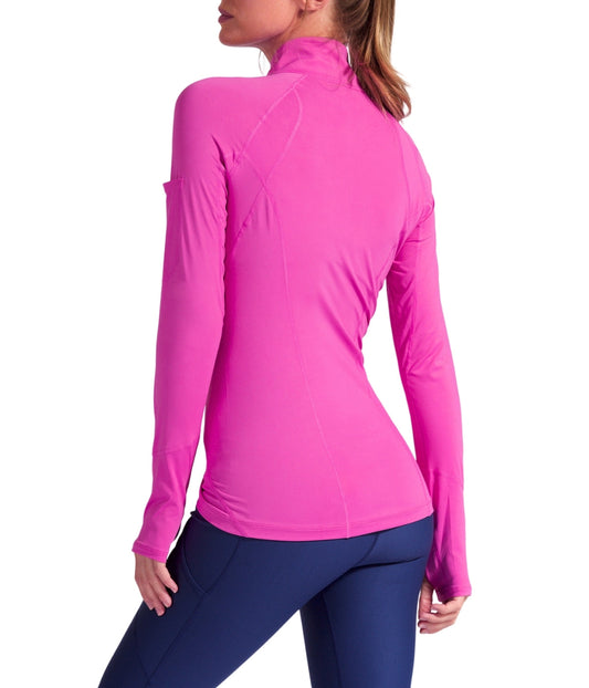 BloqUV Women's UPF 50+ Sun Protection Mock Neck Quarter Zip Top-XL-Bubble Gum-2