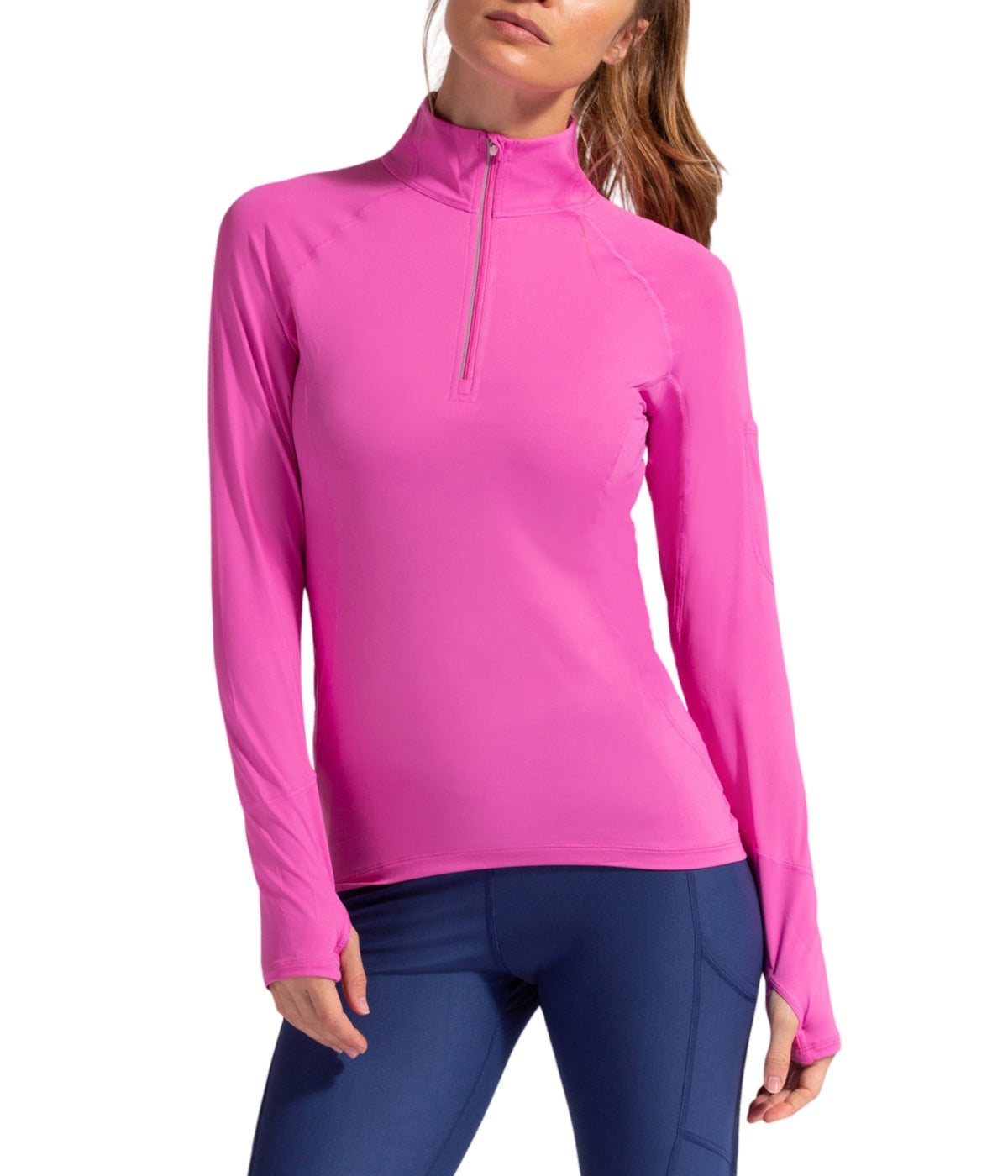  BloqUV BloqUV Women's UPF 50+ Sun Protection Mock Neck Quarter Zip Top - Bubble Gum - Bonton