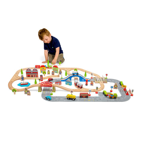 City Road and Railway Set by Bigjigs Toys US