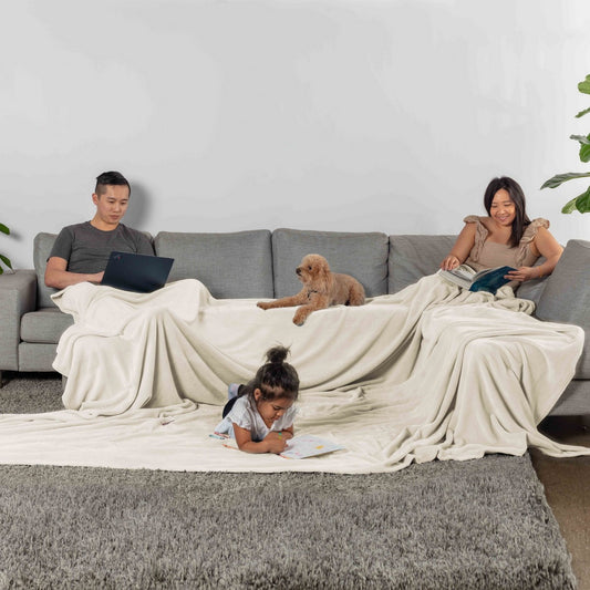 Velvet Plush Family Blanket Ivory