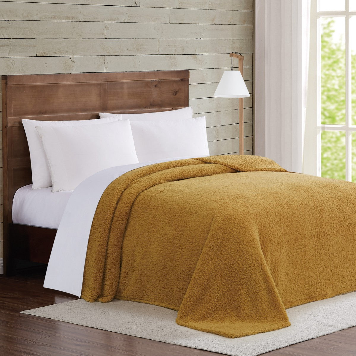  Brooklyn Loom Marshmallow Sherpa Throw Blanket Mustard - Mustard - Bonton