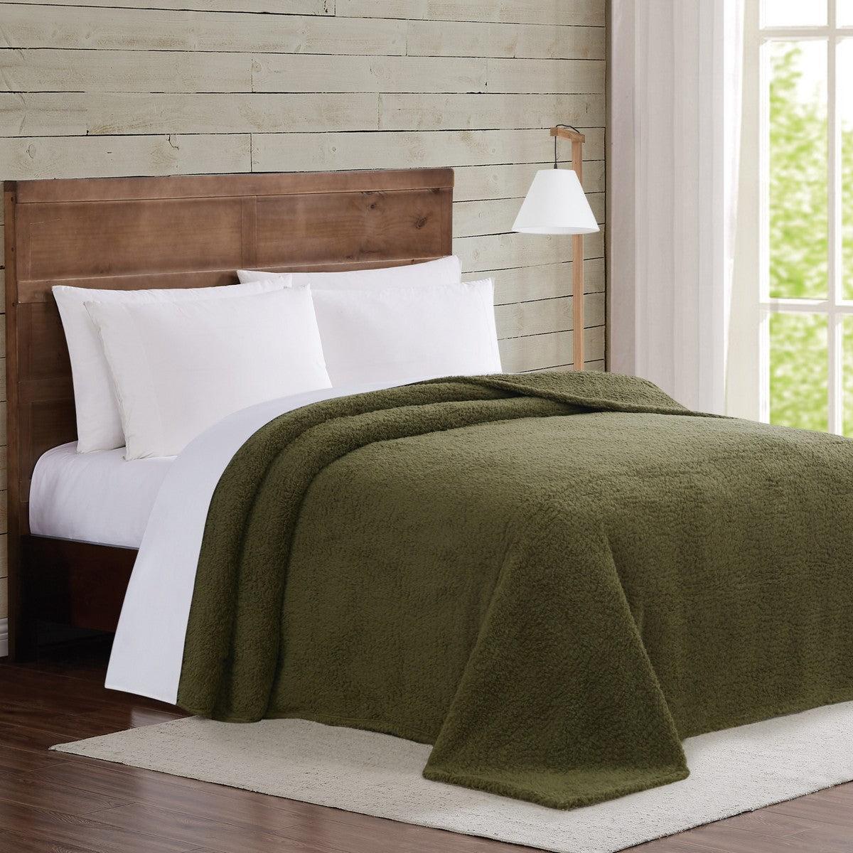  Brooklyn Loom Marshmallow Sherpa Throw Blanket Olive Green - Olive Green - Bonton