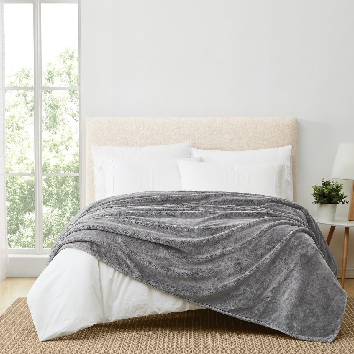  Royal Velvet Lavish Plush Solid Blanket - Grey - Bonton