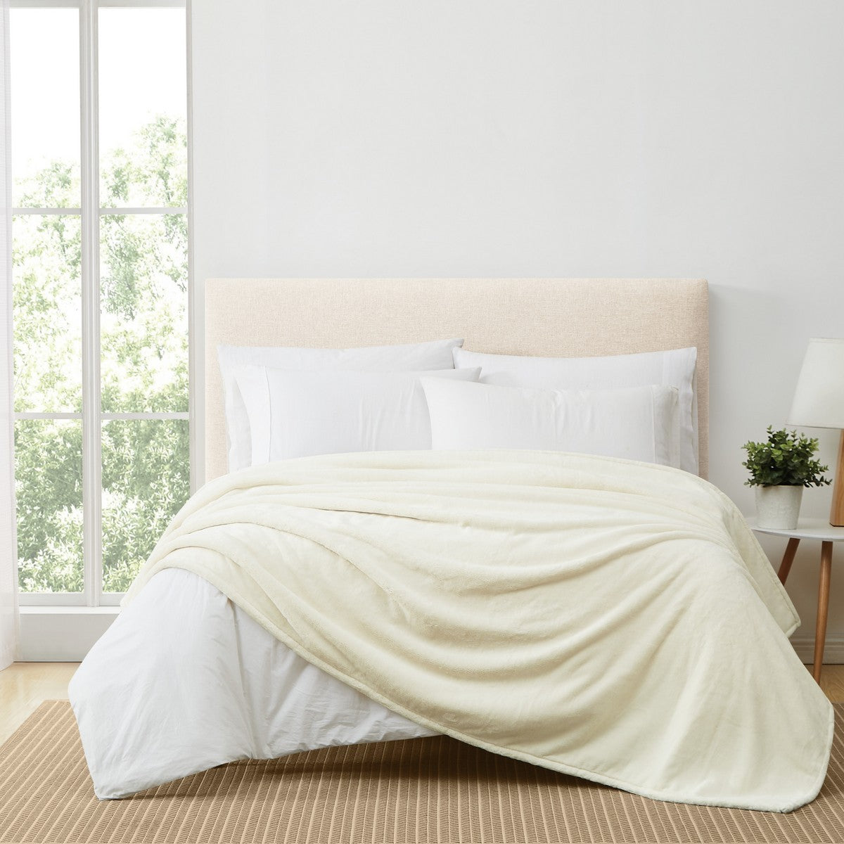  Royal Velvet Lavish Plush Solid Blanket - Ivory - Bonton