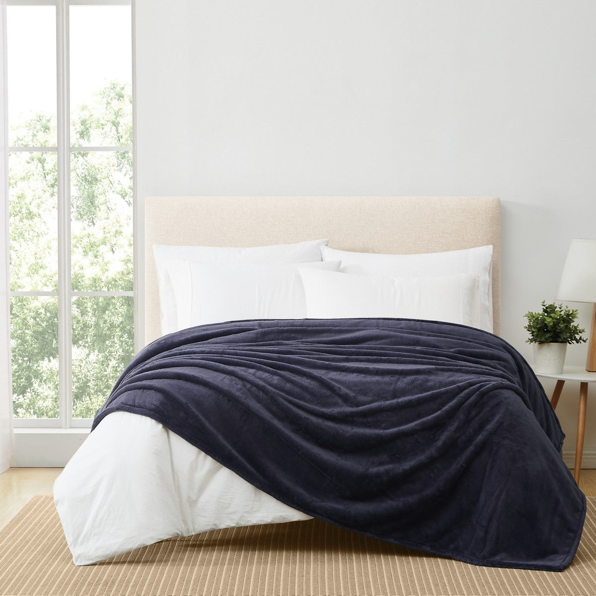  Royal Velvet Lavish Plush Solid Blanket - Navy - Bonton