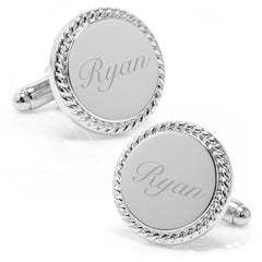 Stainless Steel Rope Border Round Engravable Cufflinks