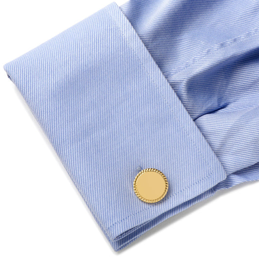 14K Gold Plated Rope Border Round Engravable Cufflinks