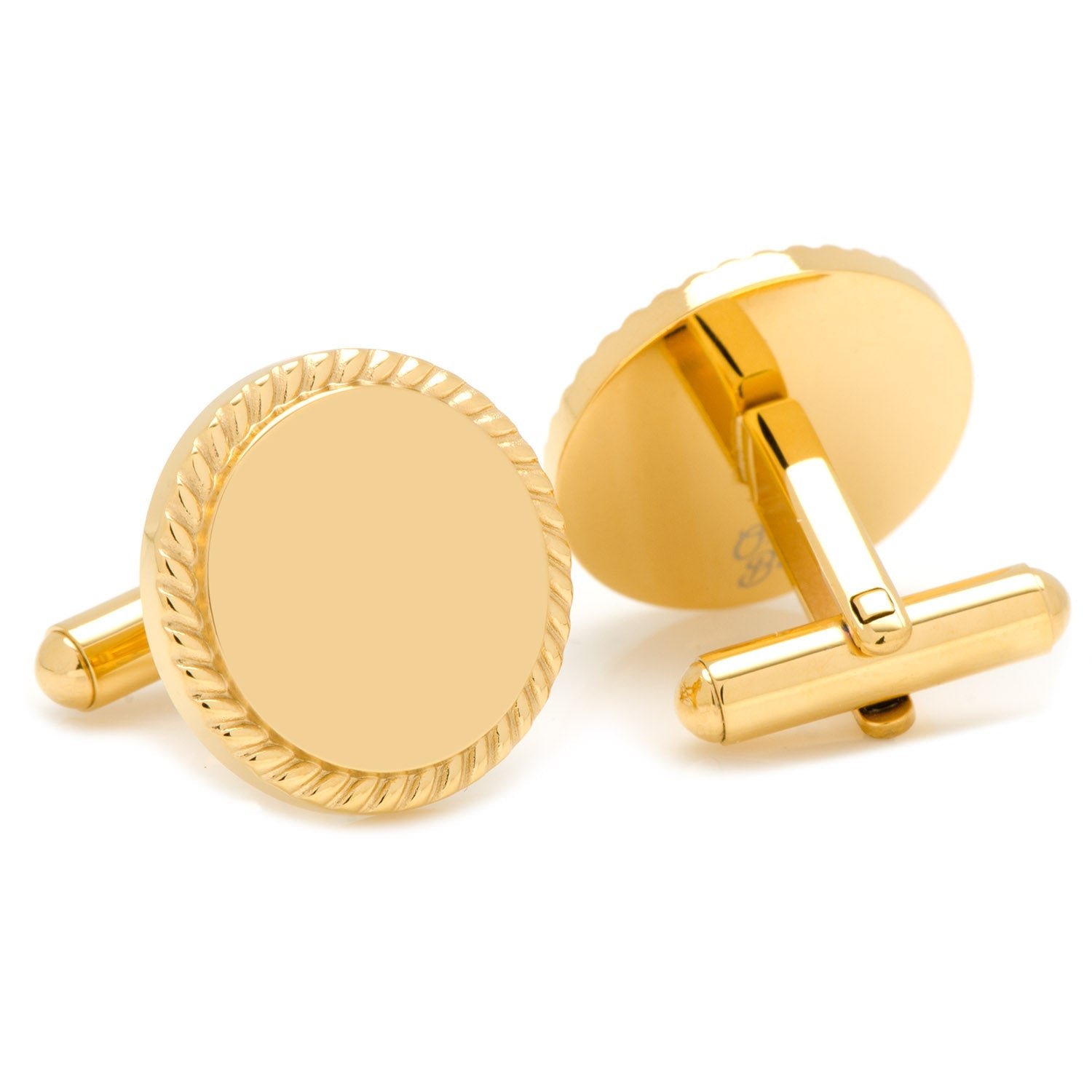  Cufflinks 14K Gold Plated Rope Border Round Engravable Cufflinks - Default Title - Bonton