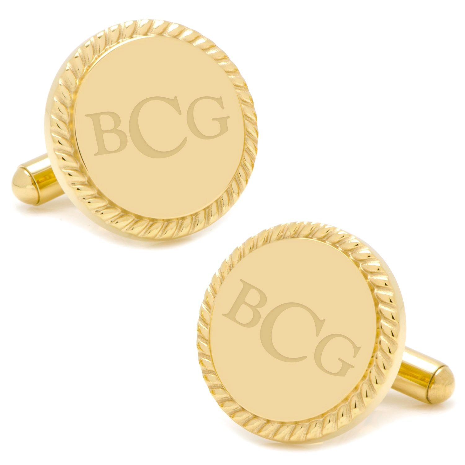  Cufflinks 14K Gold Plated Rope Border Round Engravable Cufflinks - Default Title - Bonton