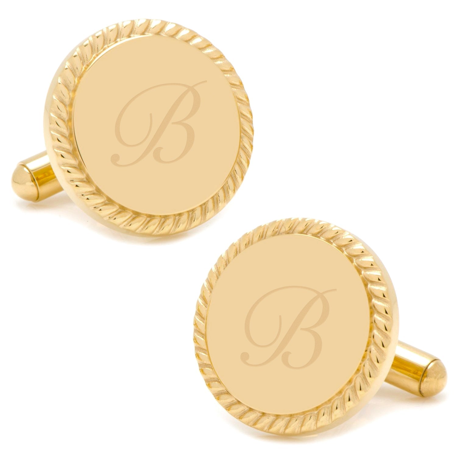  Cufflinks 14K Gold Plated Rope Border Round Engravable Cufflinks - Default Title - Bonton