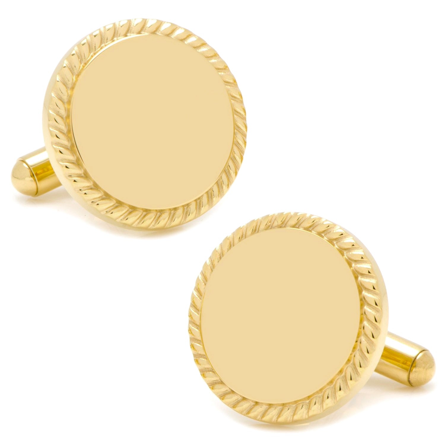  Cufflinks 14K Gold Plated Rope Border Round Engravable Cufflinks - Default Title - Bonton