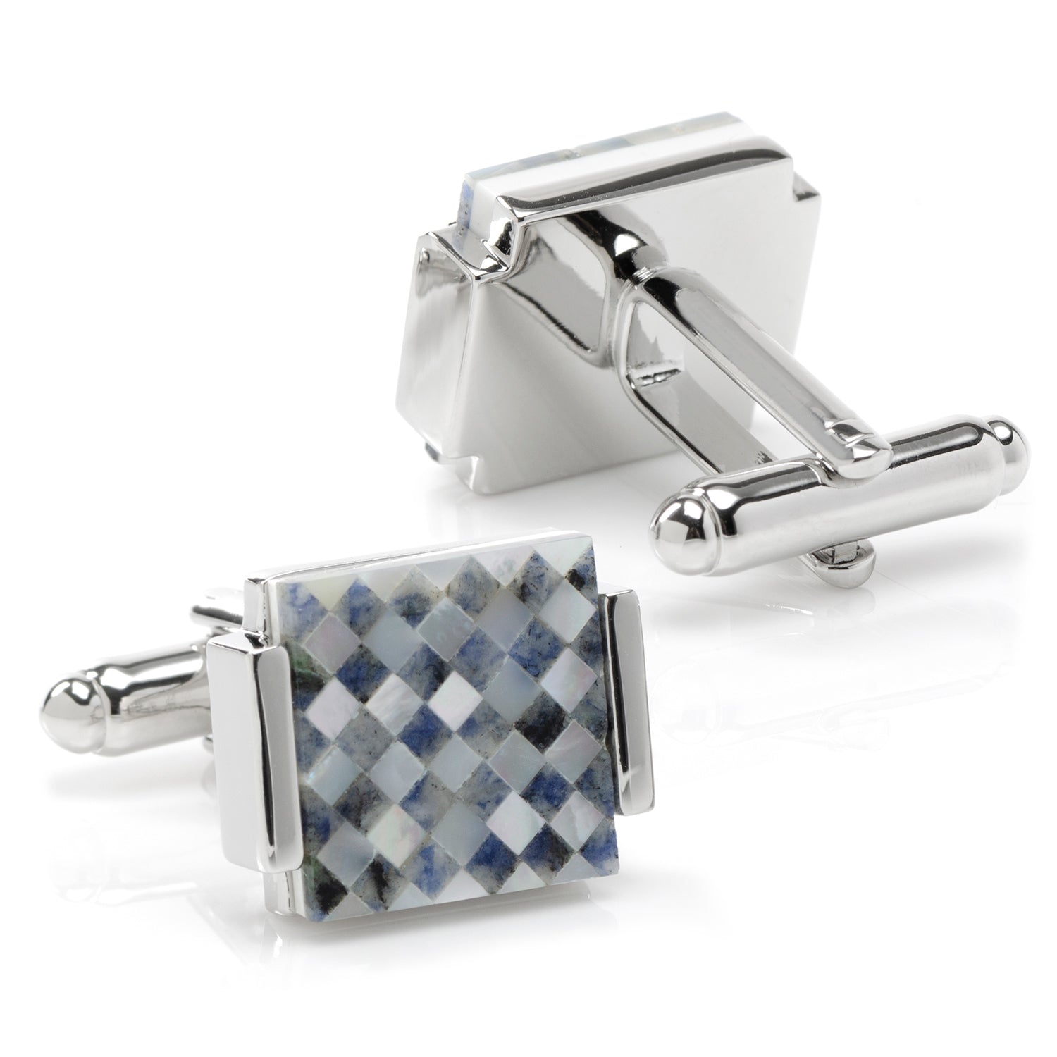  Cufflinks Floating Mother of Pearl Checkered Cufflinks - Default Title - Bonton