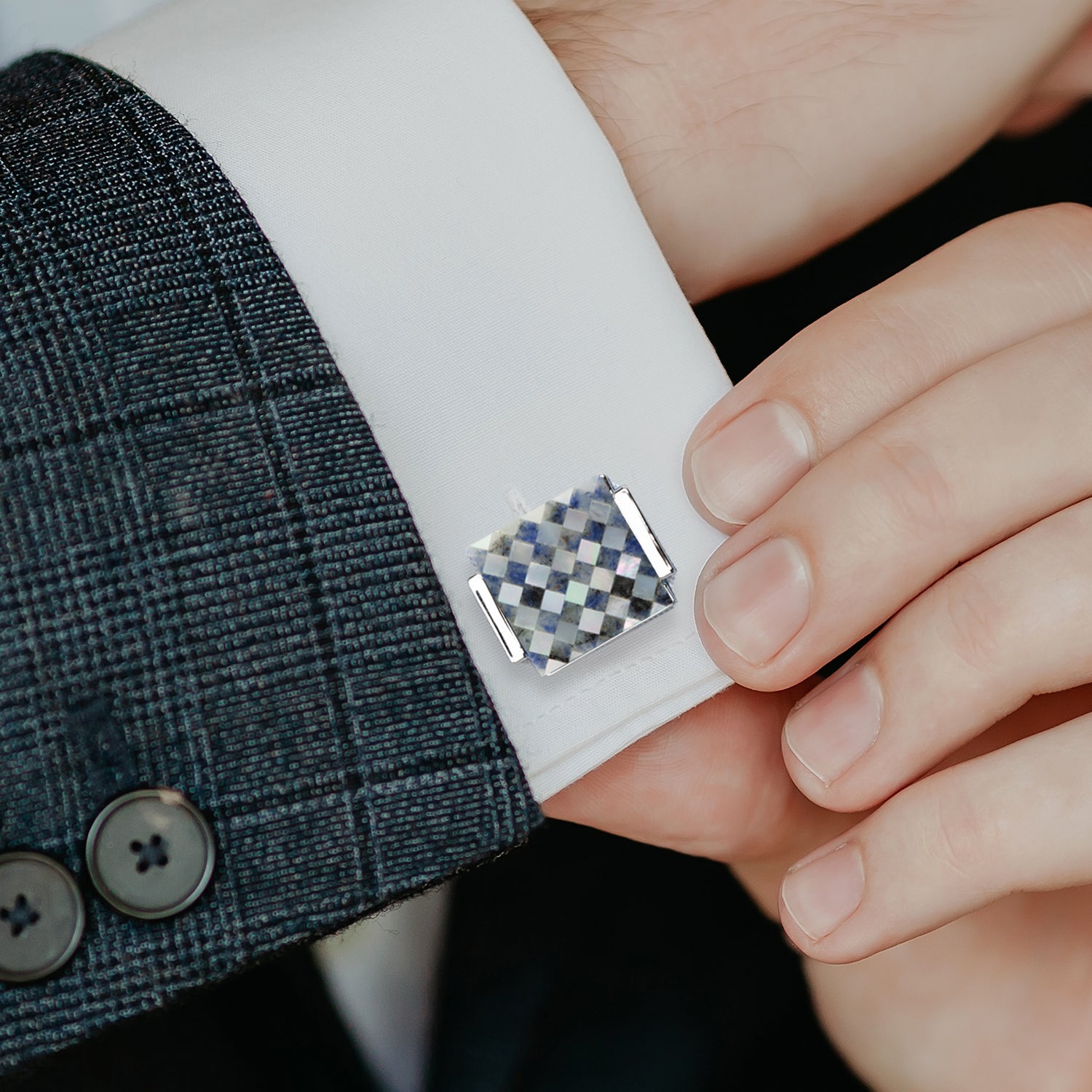  Cufflinks Floating Mother of Pearl Checkered Cufflinks - Default Title - Bonton