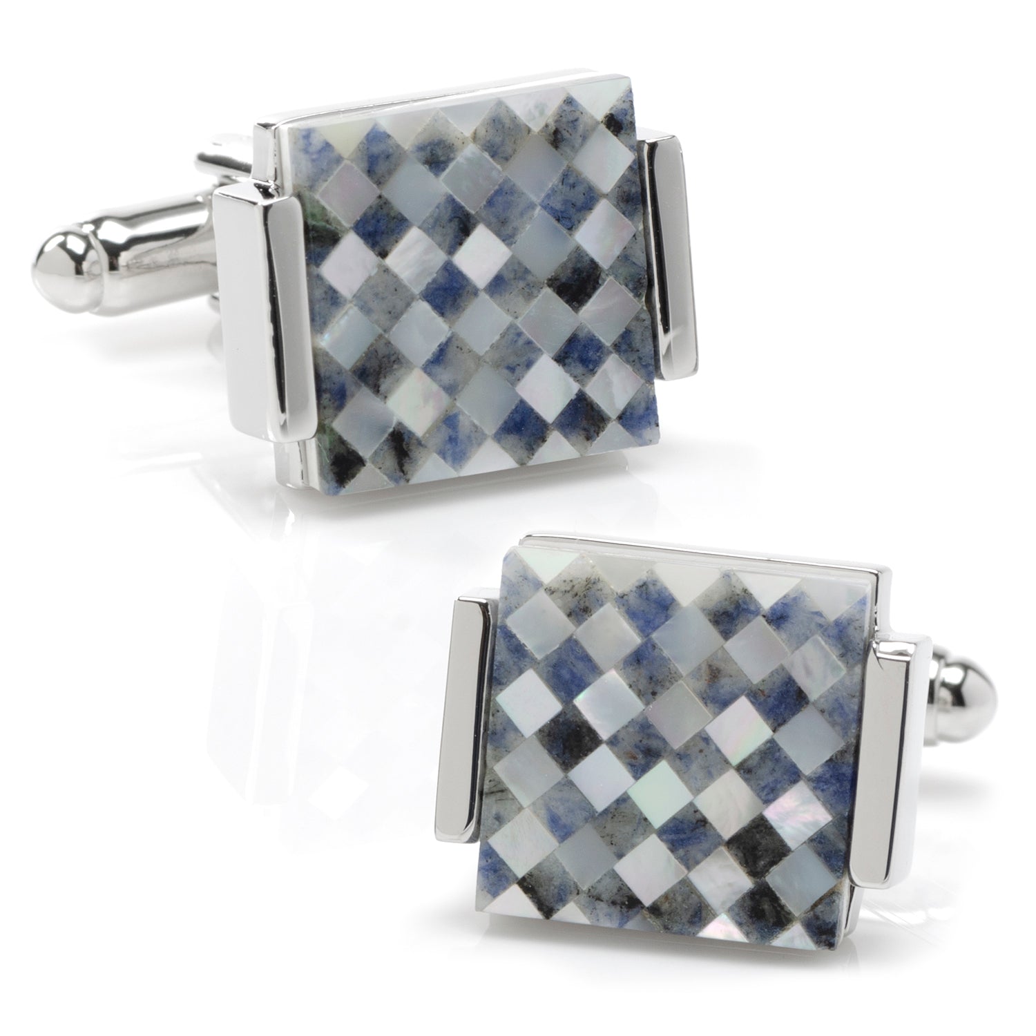  Cufflinks Floating Mother of Pearl Checkered Cufflinks - Default Title - Bonton