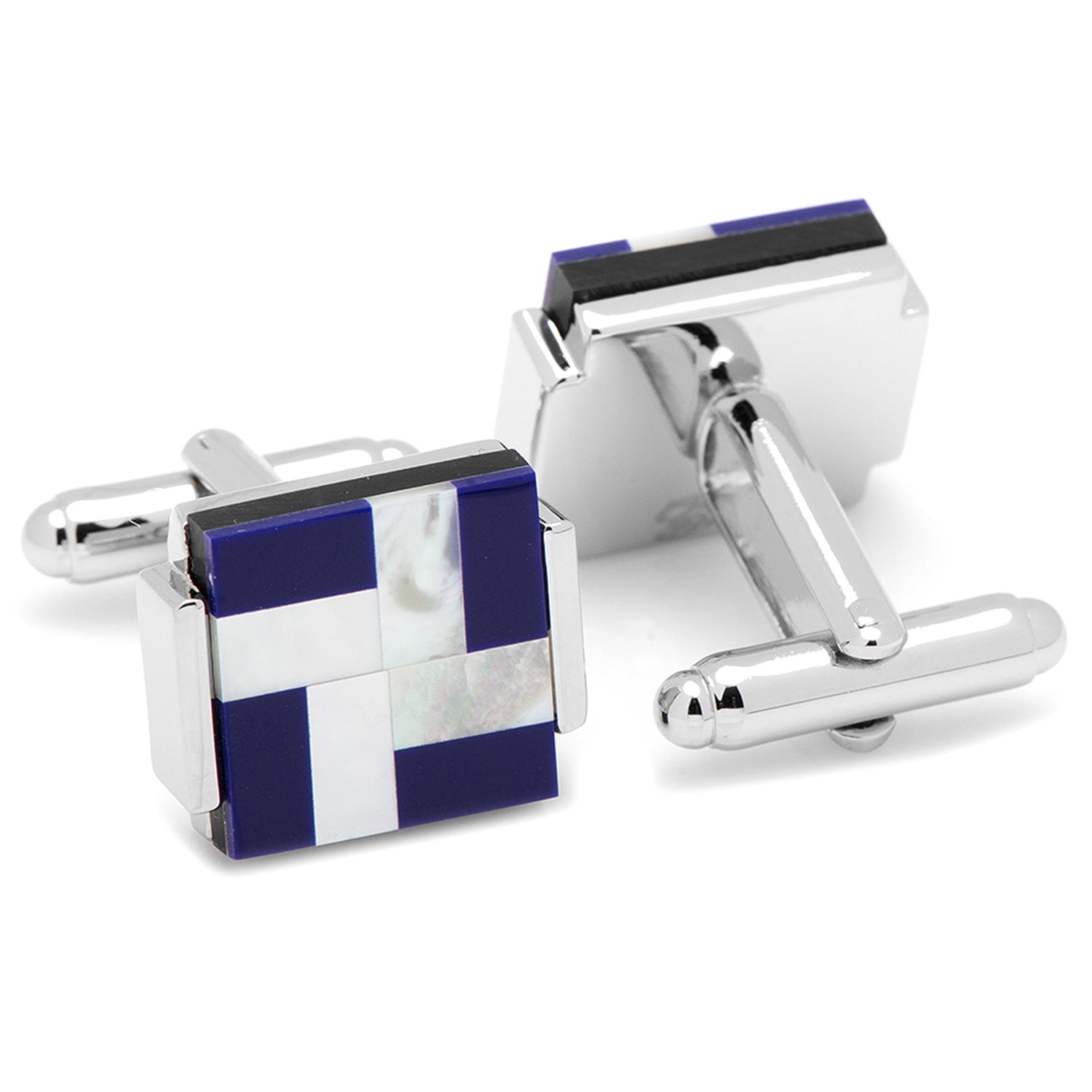  Cufflinks Mother of Pearl and Lapis Blue Windmill Square Cufflinks - Default Title - Bonton