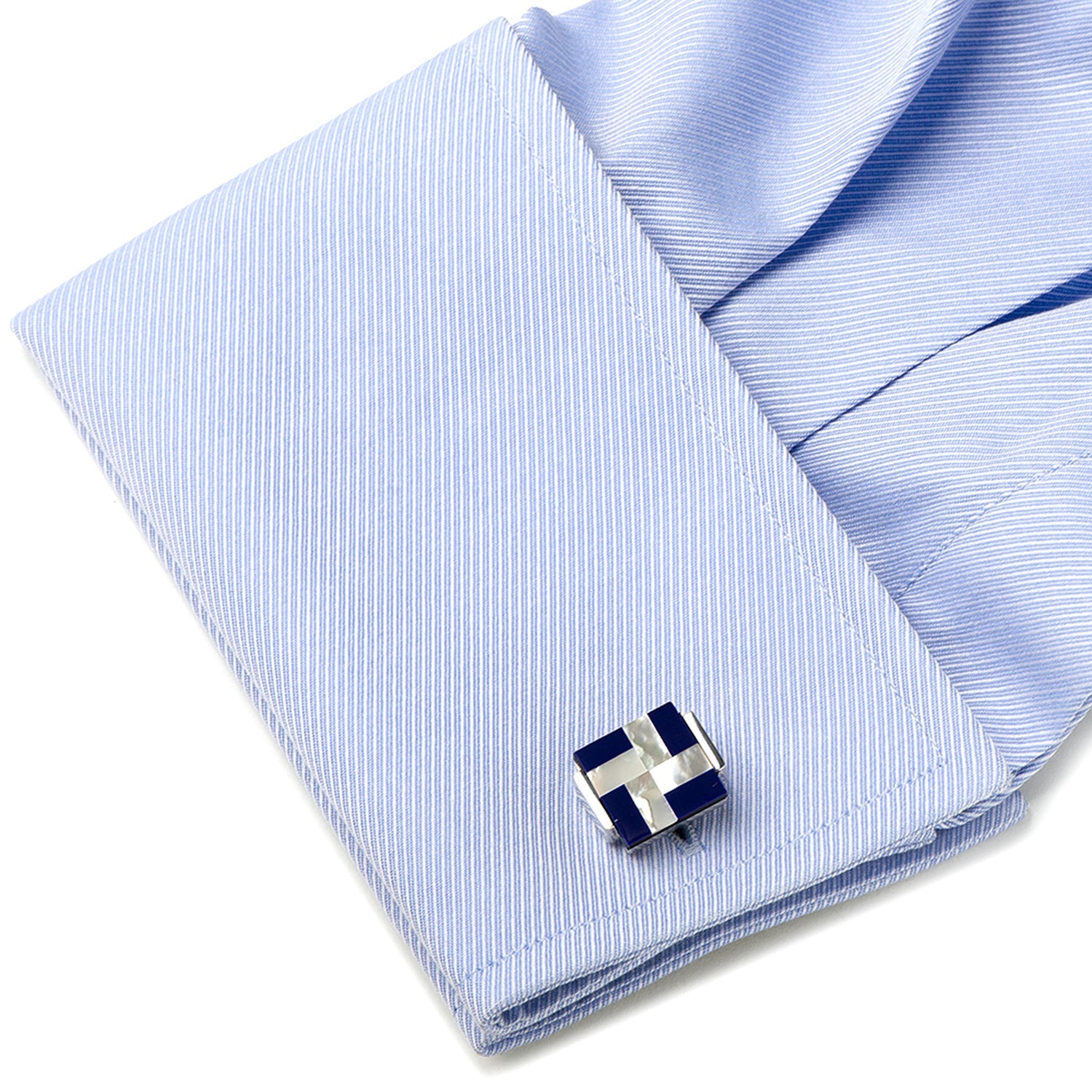  Cufflinks Mother of Pearl and Lapis Blue Windmill Square Cufflinks - Default Title - Bonton