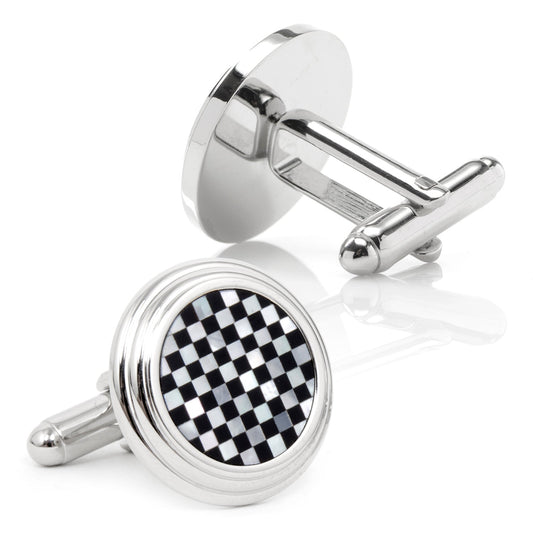 Onyx and Mother of Pearl Checker Step Cufflinks