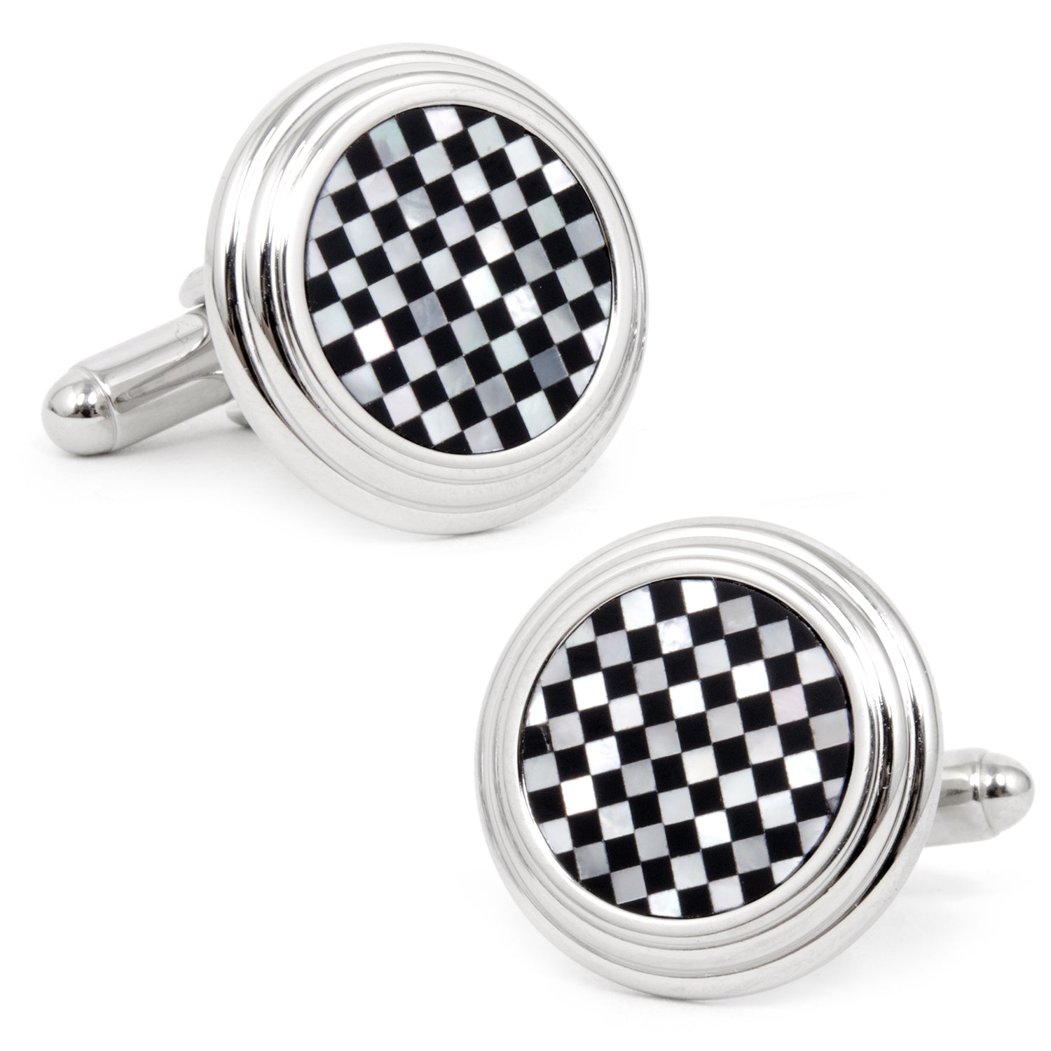  Cufflinks Onyx and Mother of Pearl Checker Step Cufflinks - Default Title - Bonton