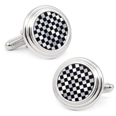 Onyx and Mother of Pearl Checker Step Cufflinks