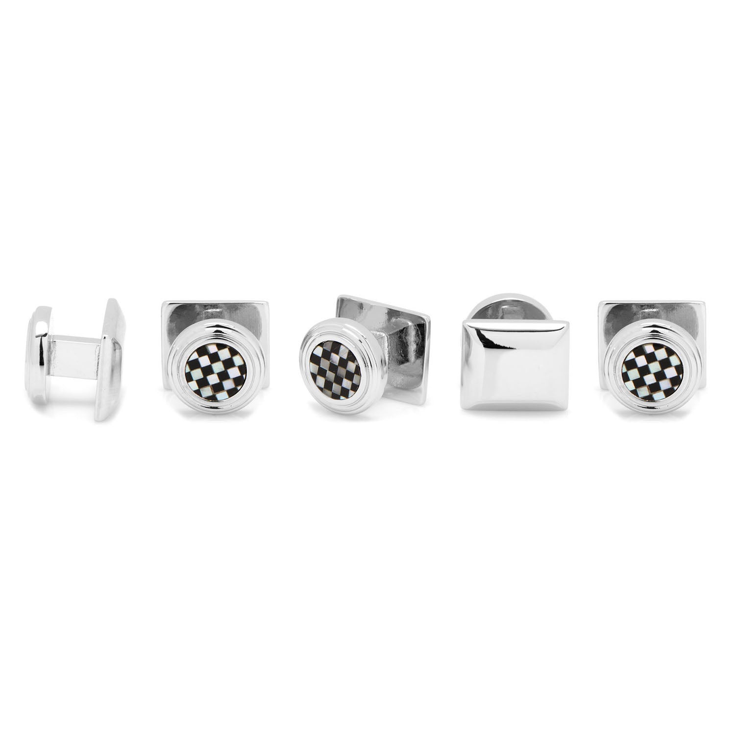  Cufflinks Onyx and Mother of Pearl Checker 5-Stud Set - Default Title - Bonton