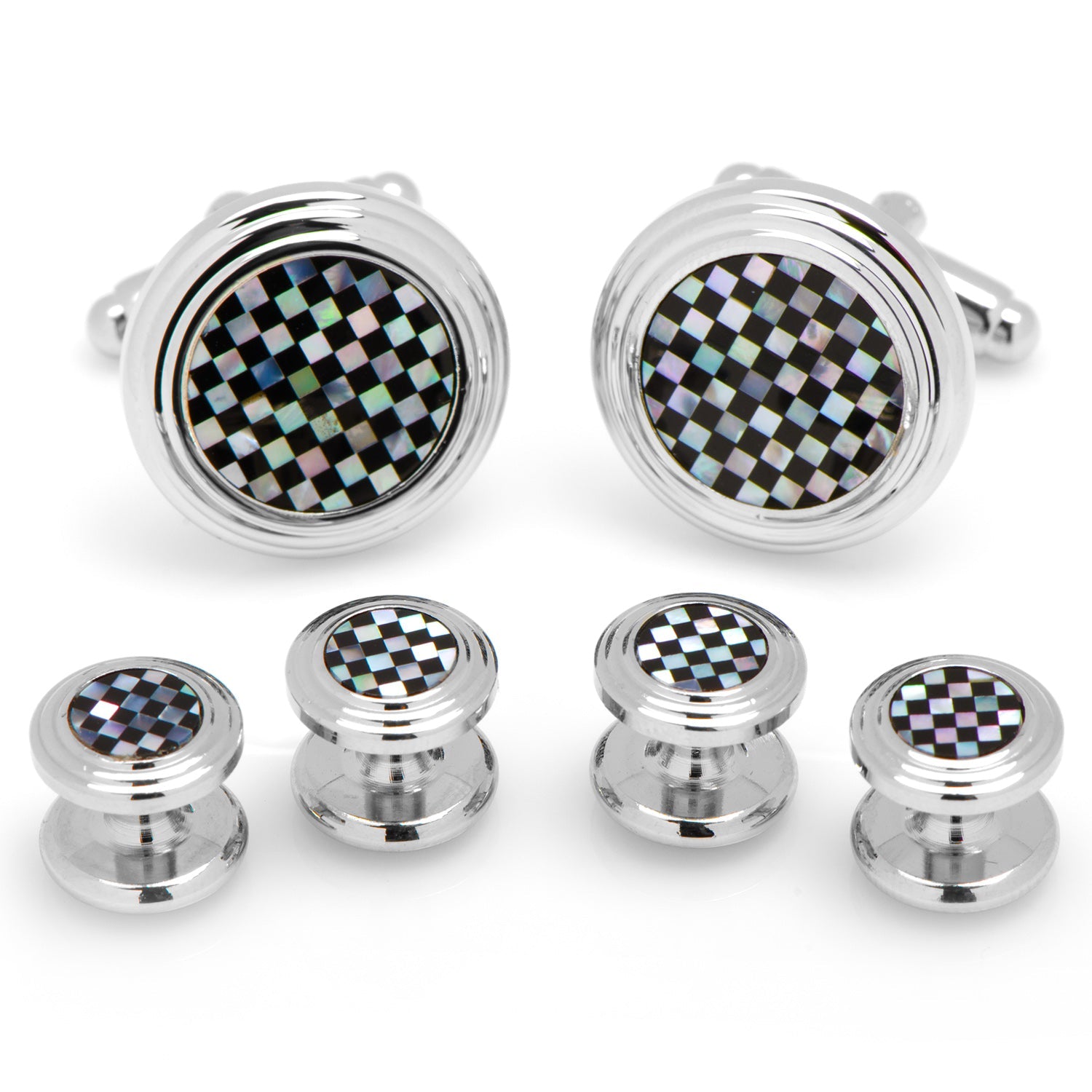  Cufflinks Onyx and Mother of Pearl Checker 5-Stud Set - Default Title - Bonton