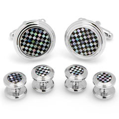 Onyx and Mother of Pearl Checker 5-Stud Set