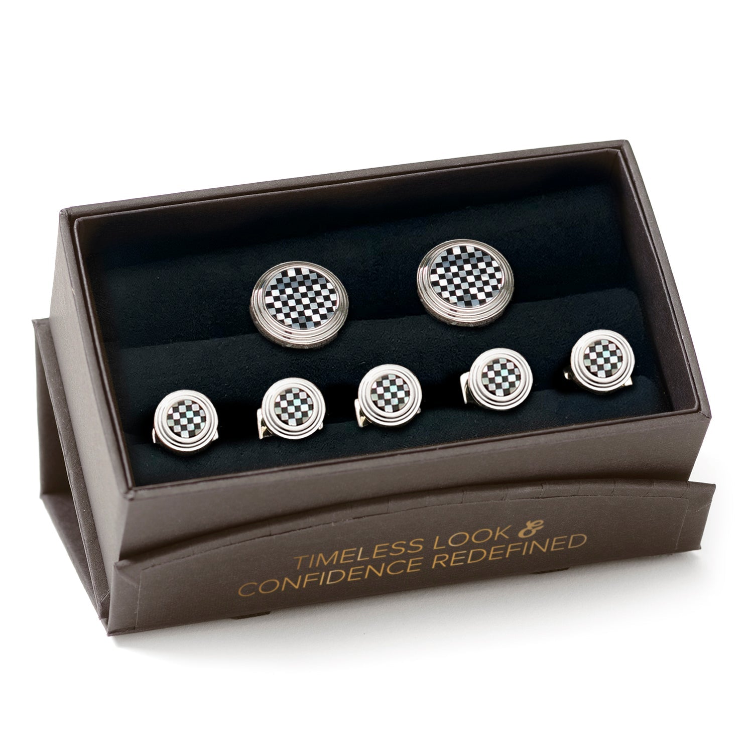  Cufflinks Onyx and Mother of Pearl Checker 5-Stud Set - Default Title - Bonton