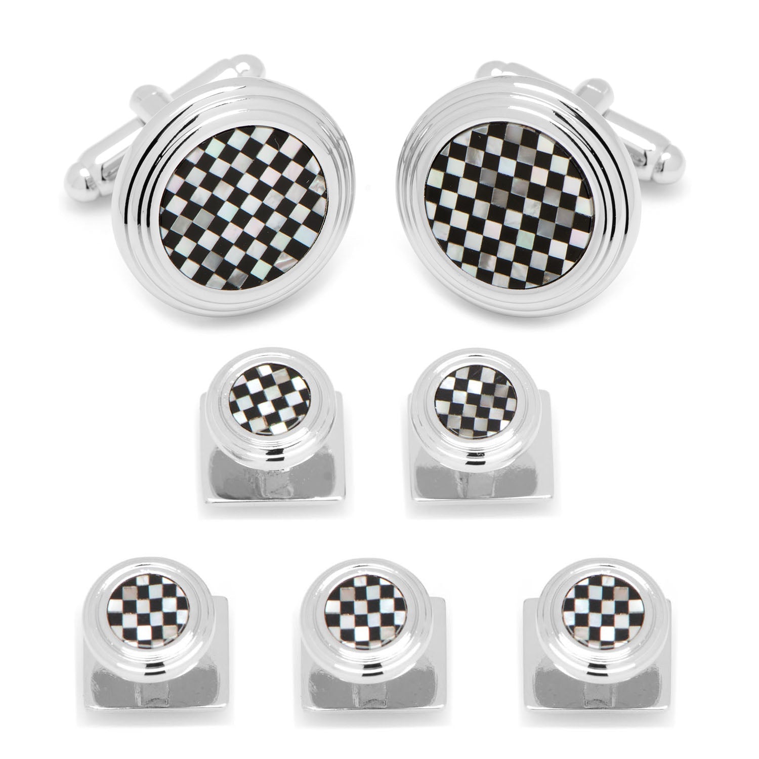  Cufflinks Onyx and Mother of Pearl Checker 5-Stud Set - Default Title - Bonton