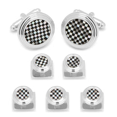 Onyx and Mother of Pearl Checker 5-Stud Set