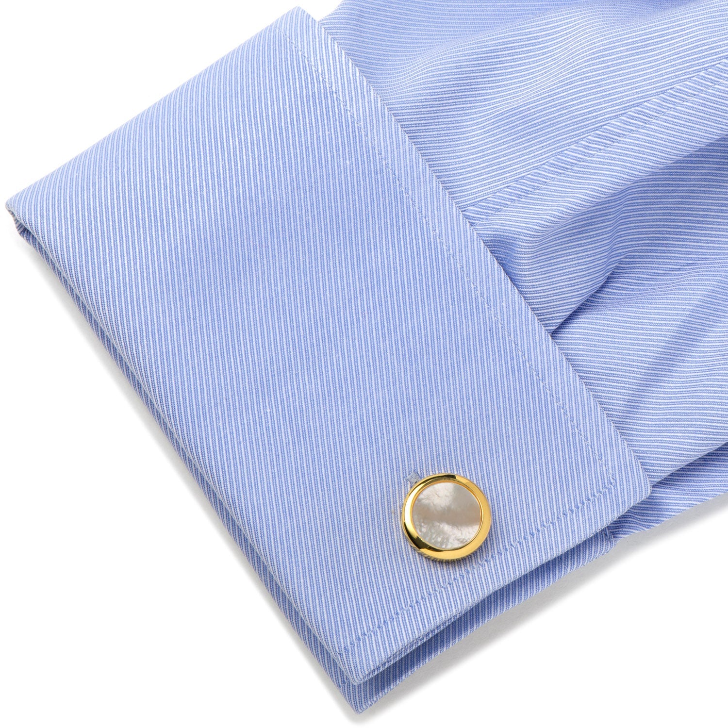  Cufflinks Double Sided Gold Mother of Pearl Round Beveled Cufflinks - Default Title - Bonton