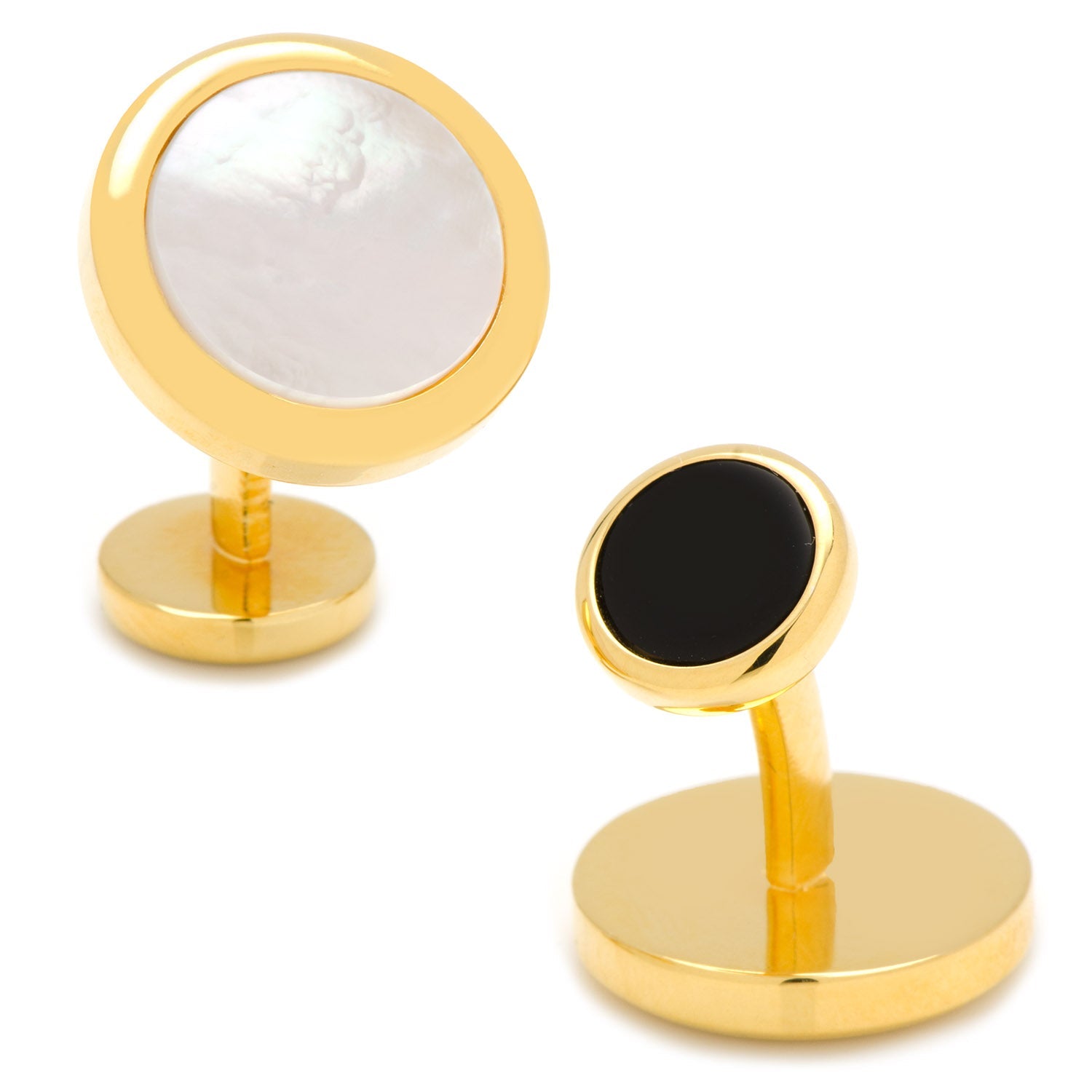  Cufflinks Double Sided Gold Mother of Pearl Round Beveled Cufflinks - Default Title - Bonton