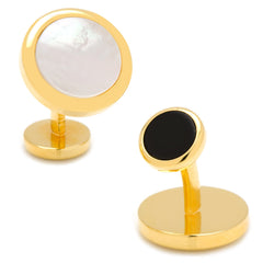 Double Sided Gold Mother of Pearl Round Beveled Cufflinks