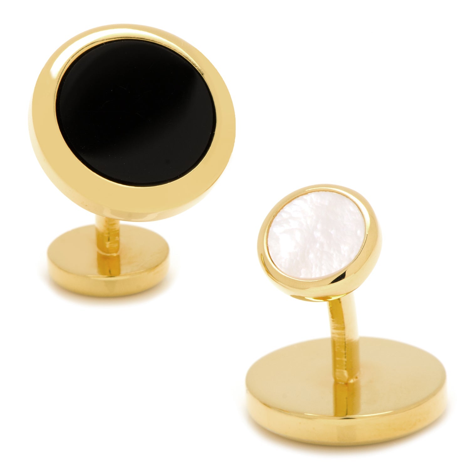  Cufflinks Double Sided Gold Onyx Round Beveled Cufflinks - Default Title - Bonton