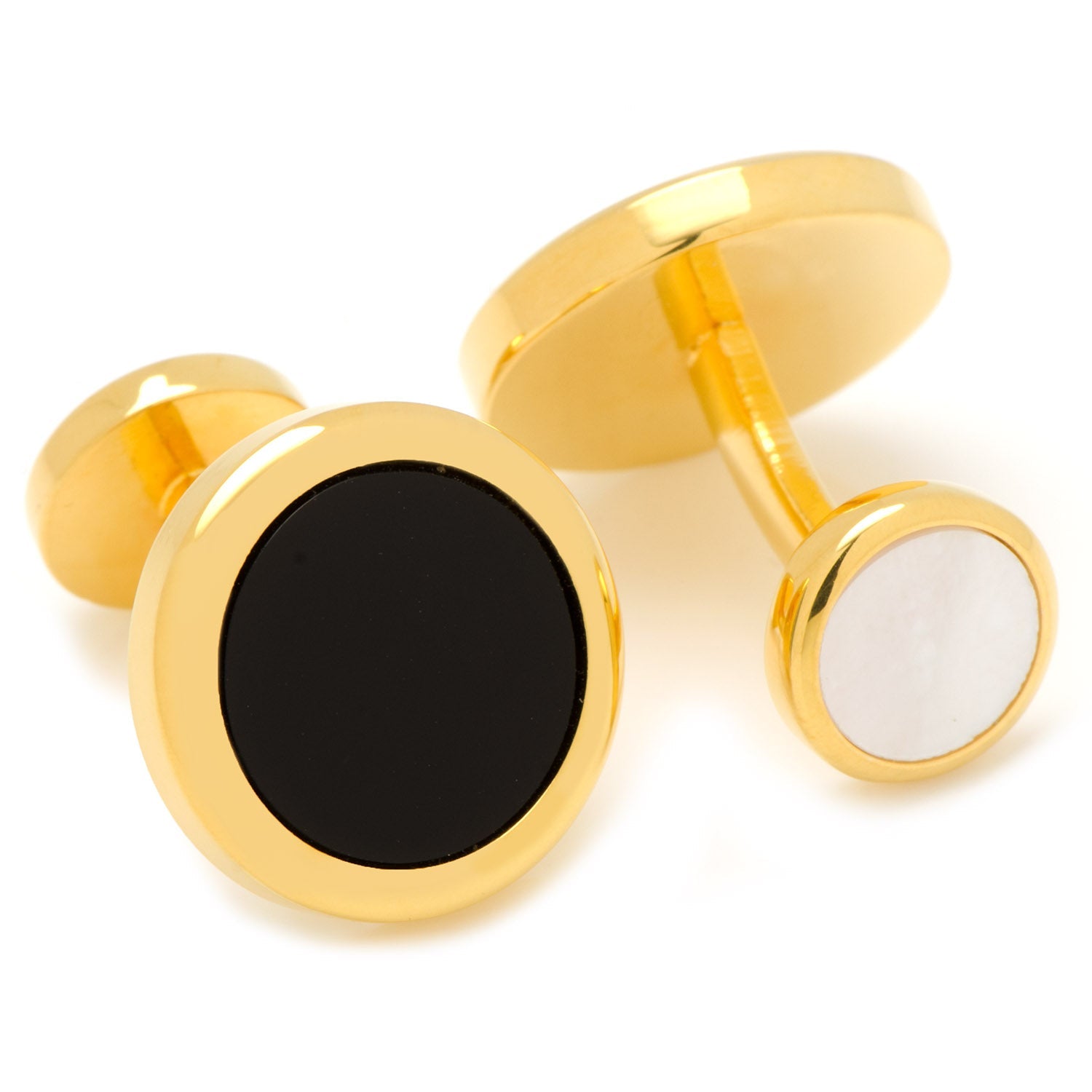  Cufflinks Double Sided Gold Onyx Round Beveled Cufflinks - Default Title - Bonton